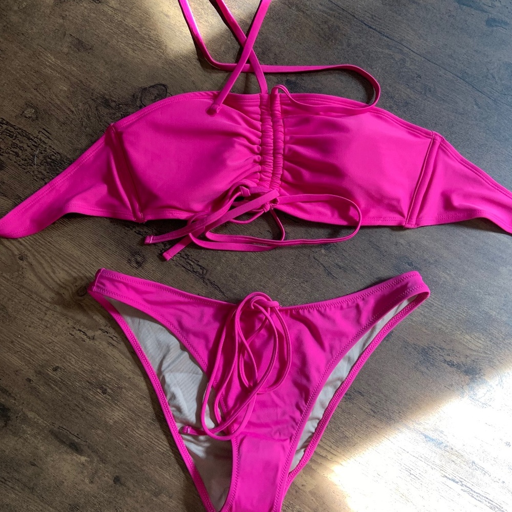 Sand And Shore Hot Pink Halter Bikini